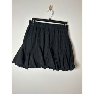 AVIDLOVE Black Ruffle Tiered Mini Skirt Elastic Waist Women's Size M